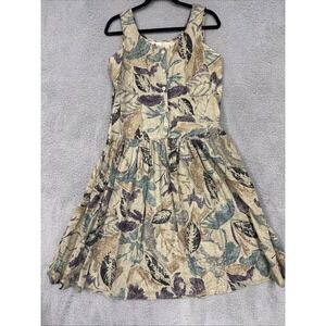 Vintage Byer Too! Dress Floral Sleeveless Womens Size 11 Made USA‎ Cotton Leaves